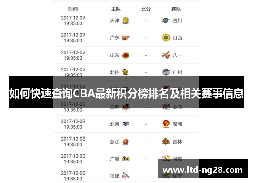 如何快速查询CBA最新积分榜排名及相关赛事信息
